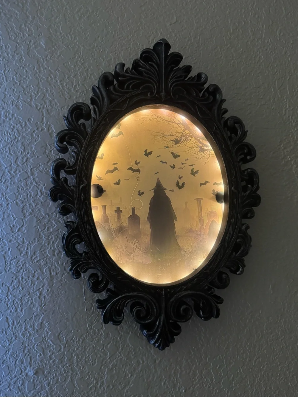 Marmont Hill Homegoods Light up Black Gothic Wall Mirror with Halloween Scene
